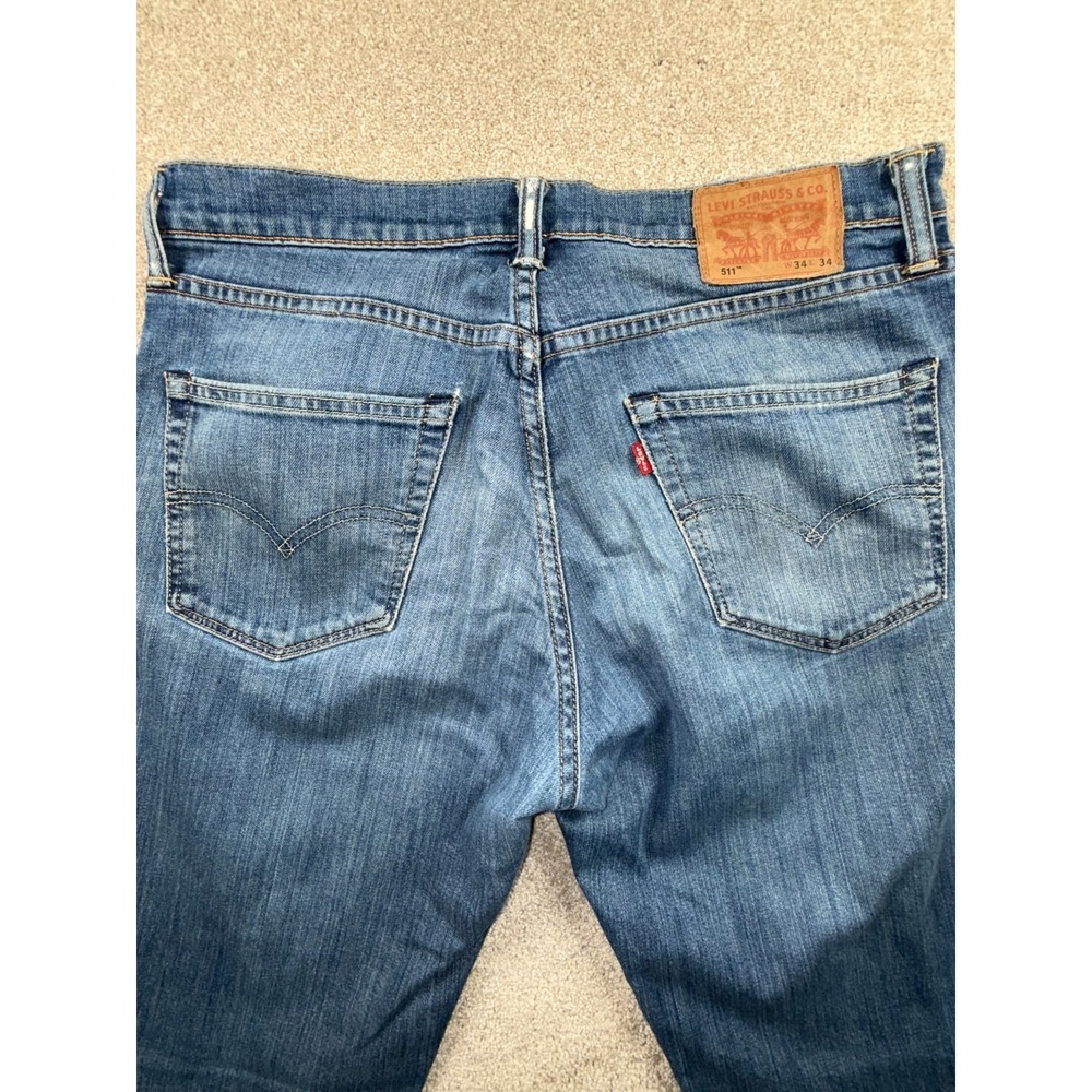Levi's 511 Jeans Mens 34x34 Blue Stretch All Day Comfort Slim Fit Skinny Leg - Picture 7 of 10
